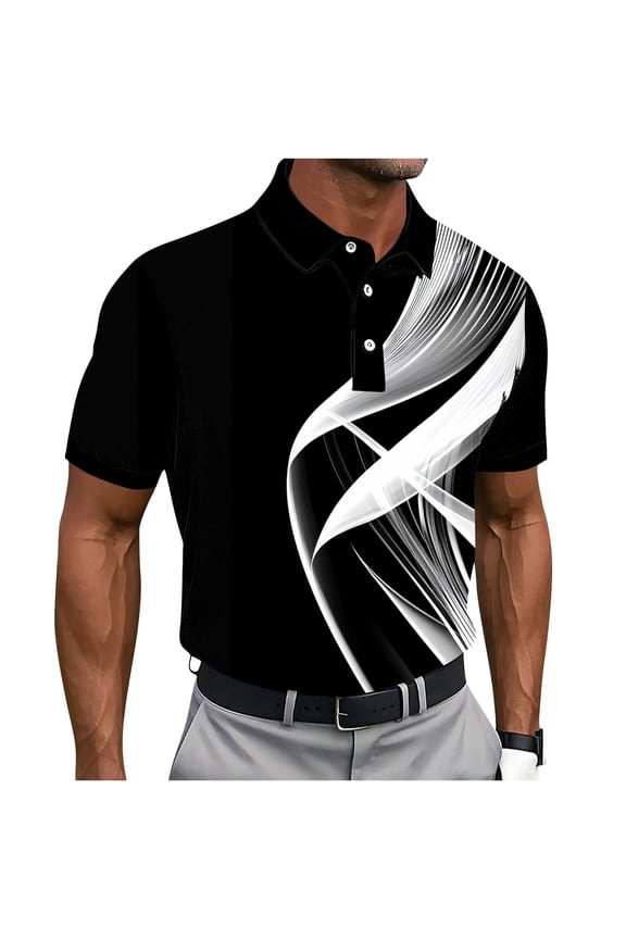 Geometry Print Pullover for Men Button Outdoor Loose Casual Breathable Athletic Lapel Soft Versatile Tops