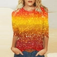 thumbnail image 1 of Cavosen Glitter Tops for Women Gradient Sparkle Print T-Shirts 3/4 Sleeve Round Neck Loose Blouse Dressy Trendy Pullover Shirts Flowy Going out Tees Summer Vacation Clothes L, 1 of 5