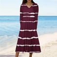 thumbnail image 1 of Cavosen Going out Dresses for Women Long Sleeve Red Maxi Dress High Waist V-Neck Calf Length Long Dress Striped Casual Trendy Dress Flowy Party Vacation Fall Winter Clothes S, 1 of 5