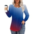 thumbnail image 1 of Cavosen Going out Tops for Women Long Sleeve Pullover Tunic Tees Round Neck Casual Gradient Tops Dressy Flowy Loose Fit Shirts Ruched Pleated Blouse Fashion Fall Blue 2XL, 1 of 8
