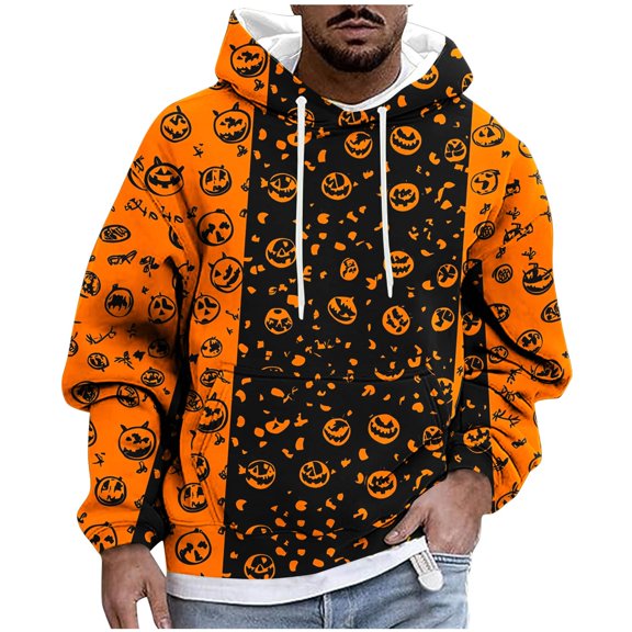 Cavosen Halloween Hoodie for Men Big and Tall Long Sleeve Loose Hoodie with Pocket Graphic Stretch Drawstring Sweatshirt Windproof Workout Tops