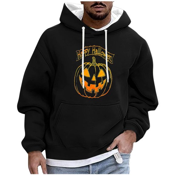 Cavosen Halloween Oversized Hoodie for Men Big and Tall Long Sleeve Loose Hoodie with Pocket Graphic Stretch Drawstring Sweatshirt Casual Tops