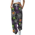 thumbnail image 1 of Cavosen Halloween Womens Sweatpants with Pockets Web Spider Print Wide Leg Pants Sweatpants Long Pants Casual Loose Drawstring Elastic Waist Ankle Length Pants Joggor Holiday Trousers M, 1 of 6
