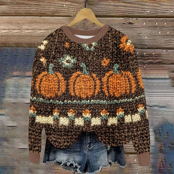 Cavosen Halloween Womens Sweatshirts No Hood Knit Pumpkin Print Sweatshirts Long Sleeve Round Neck Hollowed Out Sweatshirt Coats Lightweight Holiday Tops Fashion Casual Winter Clothes