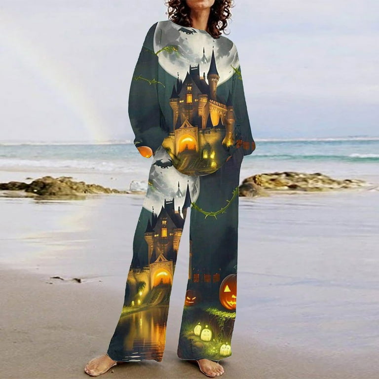 Cavosen Halloween Womens Two Piece Sets Clothing Horror Bets Print