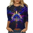 thumbnail image 1 of Cavosen Hanukkah Woman Sweatshirt Hebrew Gift Candles FunnyBlouses Crew Neck 3/4 Length Sleeve Stretch Chanukah Jewish Cute Tee Tops, 1 of 5