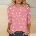 thumbnail image 1 of Cavosen Happy Easter Cute Womens Tops 3/4 Length Sleeve Summer Bunny Print Pullover Shirts Round Neck Holiday Blouse Vacation Festival Tee Shirts Casual Dressy T Shirts Pink S, 1 of 5