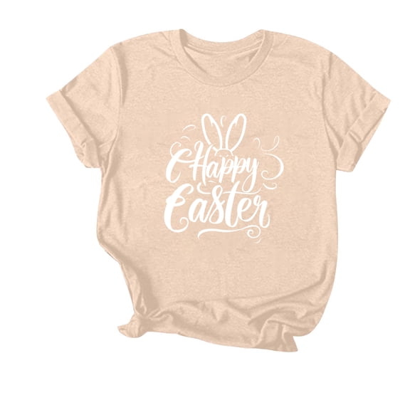 Cavosen Happy Easter Dressy Tops for Women Short Sleeve Summer Bunny Print Pullover Shirts Round Neck Holiday Blouse Vacation Festival Tee Shirts Casual T Shirts Brown XL