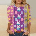 thumbnail image 1 of Cavosen Happy Easter Flowing Women's Blouses 3/4 Length Sleeves Summer Plus Size Bunny Eggs Print Tops Crewneck Holiday Shirts Vacation Festival T Shirts Casual Purple 5XL, 1 of 5