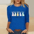 thumbnail image 1 of Cavosen Happy Easter Three Quarter Sleeve Tops for Women Summer Bunny Funny Letter Print Shirts 3/4 Sleeve Crewneck Festival Blouse Vacation Holiday T Shirts Loose Blue S, 1 of 5
