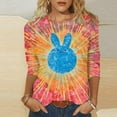 thumbnail image 1 of Cavosen Happy Easter Women's 3/4 Sleeve Tops in Clothing Summer Plus Size Bunny Tie Dye Print Pullover Shirts Round Neck Holiday Blouse Vacation Festival Tee Shirts Loose 5XL, 1 of 5