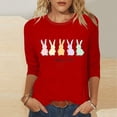 thumbnail image 1 of Cavosen Happy Easter Women's 3/4 Sleeve Tops Crew Neck Summer Bunny Funny Letter Print Pullover Blouse Festival Shirts Vacation Holiday Tee Shirts Casual Dressy T Shirts Red S, 1 of 5