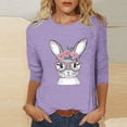 thumbnail image 1 of Cavosen Happy Easter Women's Summer Tops and Blouses 3/4 Sleeve Bunny Print Pullover Shirts Round Neck Festival Blouse Vacation Holiday T Shirts Loose Dressy Tees Purple M, 1 of 4