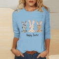 thumbnail image 1 of Cavosen Happy Easter Womens 3/4 Sleeve Blouses Summer Bunny Funny Letter Print Pullover Shirts Round Neck Festival Tops Vacation Holiday T Shirts Casual Dressy Tees Blue L, 1 of 4