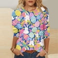 thumbnail image 1 of Cavosen Happy Easter Womens 3/4 Sleeve T Shirts Casual Summer Bunny Eggs Print Pullover Shirts Round Neck Festival Tops Vacation Holiday Blouse Loose Dressy Fashion Tees Blue S, 1 of 5