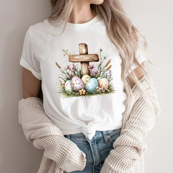 Cavosen Happy Easter Womens Blouses Short Sleeve Summer Cute Eggs Print Pullover Tops Crewneck Festival Shirts Vacation Holiday T Shirts Casual Dressy Trendy Workout Tees S