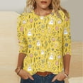 thumbnail image 1 of Cavosen Happy Easter Womens Blouses Three Quarter Sleeve Summer Bunny Eggs Print Pullover Shirts 3/4 Sleeve Crewneck Festival Tops Vacation Holiday T Shirts Casual Yellow S, 1 of 5