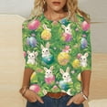 thumbnail image 1 of Cavosen Happy Easter Womens Casual Tops 3/4 Sleeves Summer Bunny Eggs Print Pullover Blouse Crewneck Festival Shirts Vacation Holiday Tee Shirts Loose Dressy Stylish T Shirts M, 1 of 5