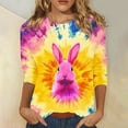 thumbnail image 1 of Cavosen Happy Easter Womens Tops 3/4 Length Sleeve Crew Neck Summer Bunny Tie Dye Print Pullover Shirts Holiday Blouse Vacation Festival T Shirts Loose Dressy Fashion Tees L, 1 of 5