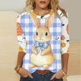 thumbnail image 1 of Cavosen Happy Easter Womens Tops 3/4 Sleeves for Summer Bunny Print Pullover Blouse Raglan Sleeve Crewneck Festival Shirts Vacation Holiday T Shirts Casual Dressy Tees Blue L, 1 of 5