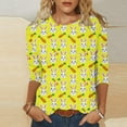 thumbnail image 1 of Cavosen Happy Easter Womens Tops Dressy 3/4 Length Sleeve Summer Bunny Print Pullover Blouse Crewneck Holiday Shirts Vacation Festival T Shirts Casual Stylish Tees Yellow L, 1 of 5