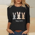 thumbnail image 1 of Cavosen Happy Easter Womens Tops Dressy Casual 3/4 Sleeve Summer Bunny Funny Letter Print Pullover Shirts Round Neck Holiday Blouse Vacation Festival T Shirts Loose Black L, 1 of 4