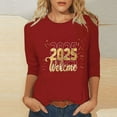 Cavosen Happy New Year Womens 3/4 Sleeve Tops Loose Fit Holiday 2025