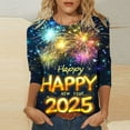 Cavosen Happy New Year Womens 3/4 Sleeve Tops T Shirts Holiday Happy