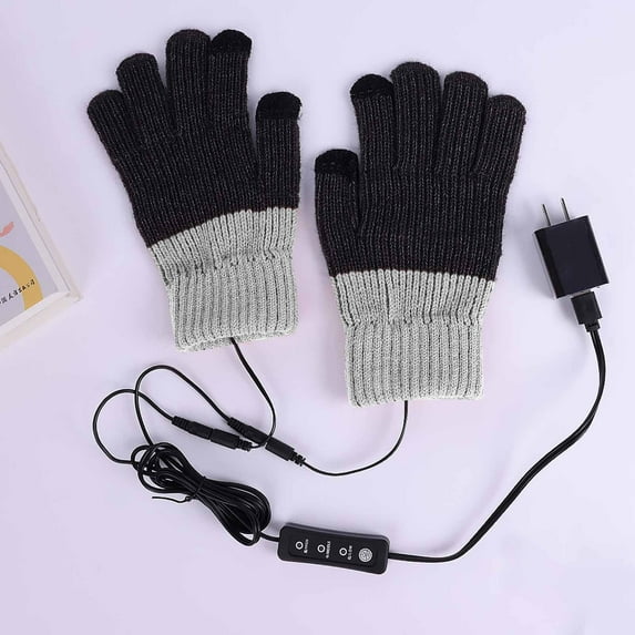 Cavosen Heated Gloves Unisex Women Men USB Thermal Gloves Winter Cold Weather Gloves Rechargeable Mittens Electric Warm Gloves All Finger Adjustable Temperature Heating Gloves Without Battery