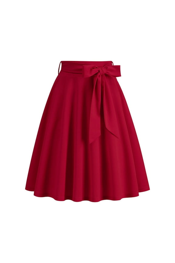 High Waisted Skirts for Women Midi Half Length Skirts Flare Summer Skirts Solid Color Summer Skirts Vintage Retro Strappy Dress Athletic Beachwear Resortwear Red M