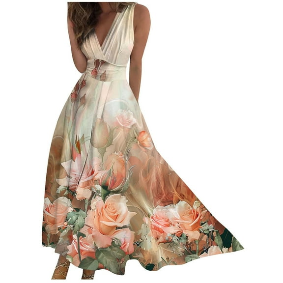 Cavosen Holiday Party Dresses Women V Neck Sleeveless Midi Evening Gowns Ball Dress Elegant Wedding Guest Cocktail Party Dress