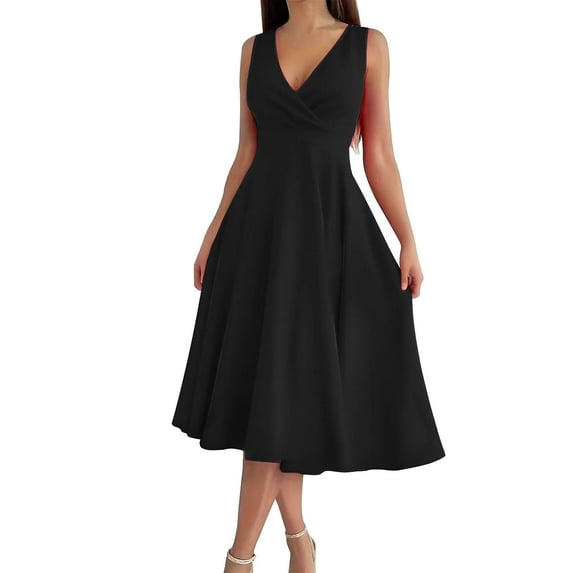 Cavosen Homecoming Dresses Long Crew Neck Sleeveless Midi Evening Gowns Polka Dot Ball Dress Elegant Vintage Wedding Guest Cocktail Party Dress