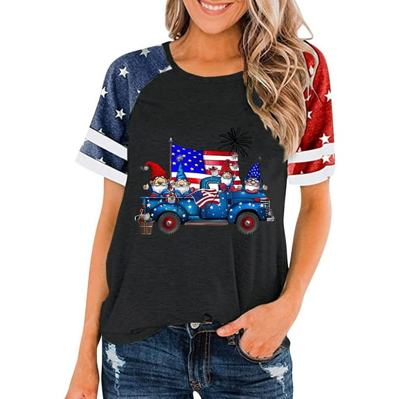 Cavosen Independence Day Shirts Women Petite 4th of July Short Sleeve Crewneck Tops American Flag Print T Shirts Lady XL Red White and Blue Casual Shirts Patriotic Tunic Tees 2025 Patriotic Outfits