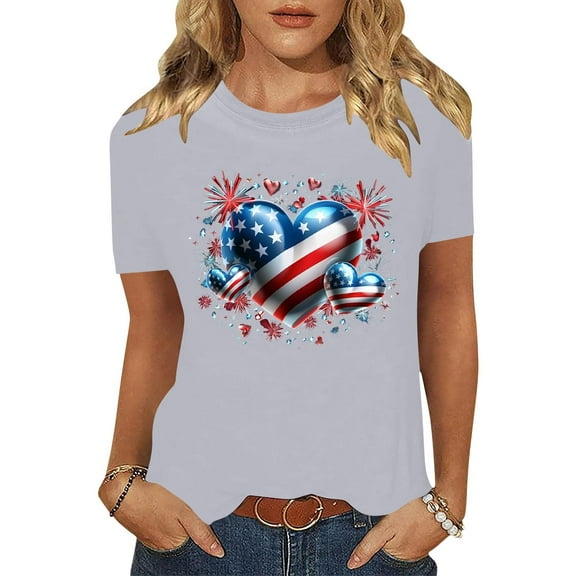 Cavosen Independence Day Shirts Women Plus Size Independence Day Short Sleeve Crew Neck T Shirts USA Star Striped Graphic Shirts Lady 3X 4th of July Casual Shirts Red White and Blue Tunic Tees