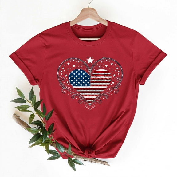 Cavosen Independence Day Shirts Women Plus Size Independence Day Short Sleeve Round Neck Shirts American Flag Graphic Tops Lady 3X 4th of July Casual T Shirts Red White and Blue Tunic Tees