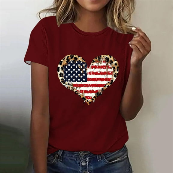 Cavosen Independence Day T Shirt Women Petite 4th of July Short Sleeve Round Neck Shirts USA Star Striped Print Shirts Lady M Red White and Blue Casual Tops Patriotic Tunic Tees Patriotic Blouses