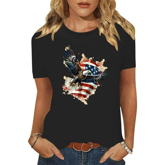 Cavosen Independence Day T Shirt Women Plus Size Independence Day Short Sleeve Crew Neck T Shirts American Flag Graphic Shirts Lady 3X 4th of July Casual Shirts Red White and Blue Tunic Tees