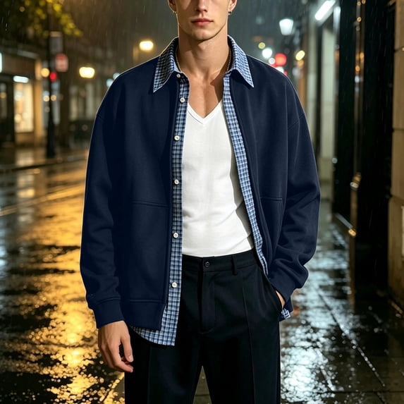 Cavosen Jackets for Men Long Sleeve Lapel Button Down Loose Jacket Solid Casual Lightweight Fall Outfits