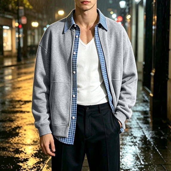 Cavosen Jackets for Men Long Sleeve Lapel Button Down Loose Jacket Solid Casual Lightweight Fall Outfits