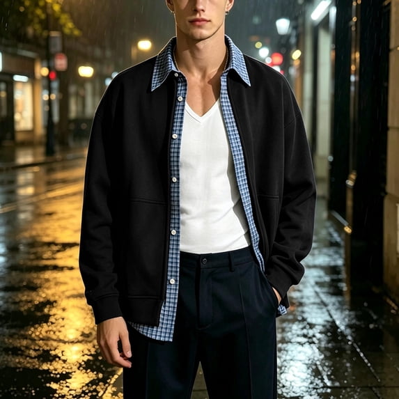 Cavosen Jackets for Men Long Sleeve Lapel Button Down Loose Jacket Solid Casual Lightweight Fall Outfits