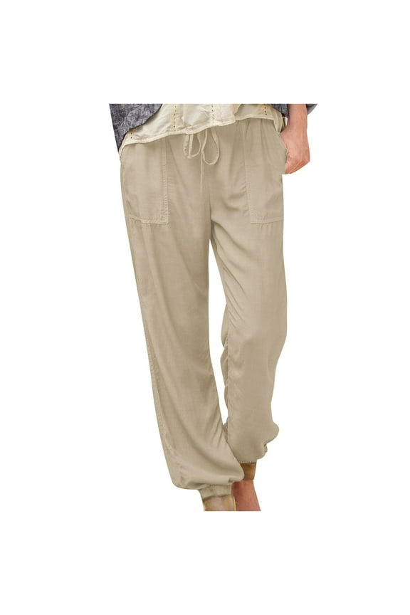 Jogger Pants for Women Low Waist Trousers with Pockets Solid Elastic Waist Bottoms Windbreaker Clothes