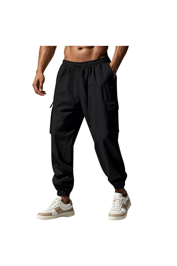 Joggers Pants for Men Low waist Trousers with Pockets Solid Elastic Waist Bottoms Drawstring Windbreaker Casual Clothes