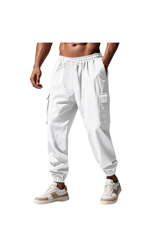 Joggers Pants for Men Low waist Trousers with Pockets Solid Elastic Waist Bottoms Drawstring Windbreaker Casual Clothes