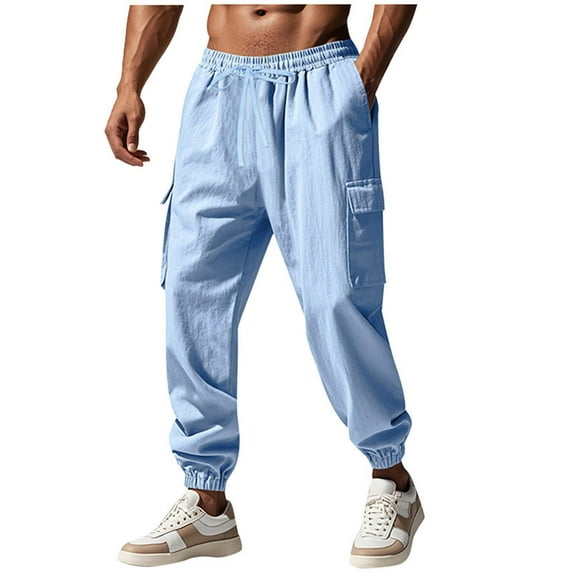 Cavosen Joggers Pants for Men Low waist Trousers with Pockets Solid Elastic Waist Bottoms Drawstring Windbreaker Casual Clothes