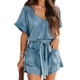 thumbnail image 1 of Cavosen Jumpsuit for Women Loose Denim Short Sleeve Jumpsuits Short Overalls with Pocket Solid Summer Casual Rompers, 1 of 6