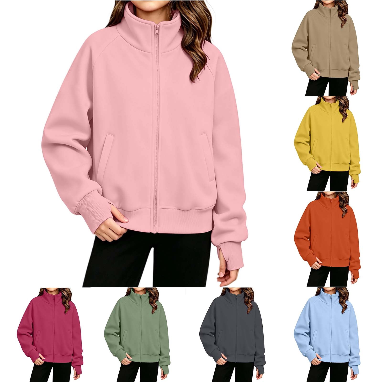 Cavosen Kids Fall Jackets Cute Thumbhole Sleeves Stand Collar Zip Up ...