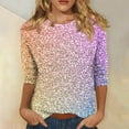 thumbnail image 1 of Cavosen Ladies 3/4 Length Sleeve Tops Glitter Sparkly Print Pullover Blouse Crewneck Shiny Shirts Solid Color Party Tees Novelty Casual Dressy Elegant Evening T-Shirts 2XL, 1 of 5