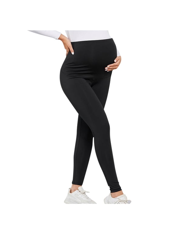 Leggings for Women Maternity Over The Belly High Waist Tight Casual Pants Solid Yoga Pregnancy Pants Breathable Dress Pants Black L