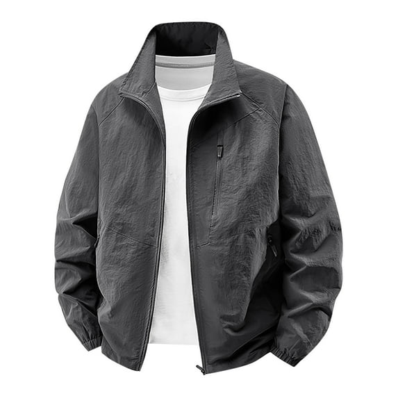 Cavosen Lightweight Jackets for Men Plus Size Coat with Pockets Hiking Sport Solid Color Casual Trendy Tops