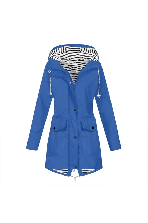 Lightwight Rain Jacket Women Waterproof Long Raincoat with Hood Drawstring Ripstop Jacket Travel Windbreaker Trench Coats